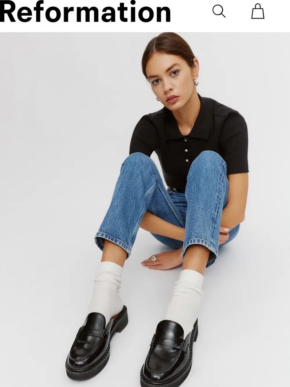 Reformation Angie Loafer Mules (black, size 7)
